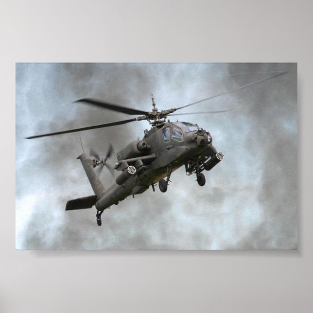 Poster Hélicoptère Apache dans la fumée (Devant)
