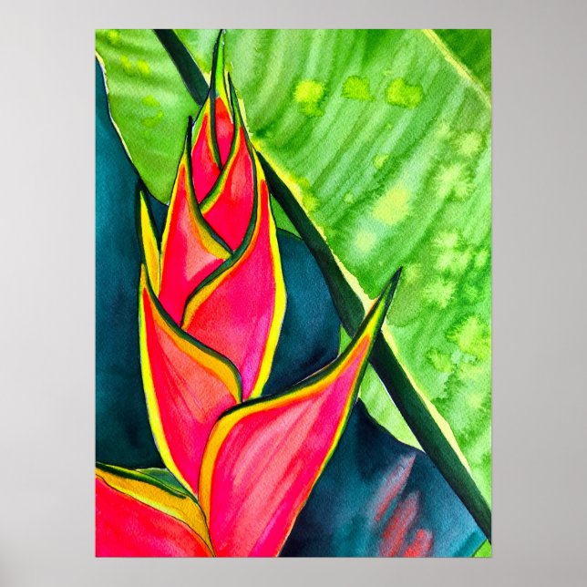 Poster Hélicoptère aquarelle fleur tropicale (Devant)