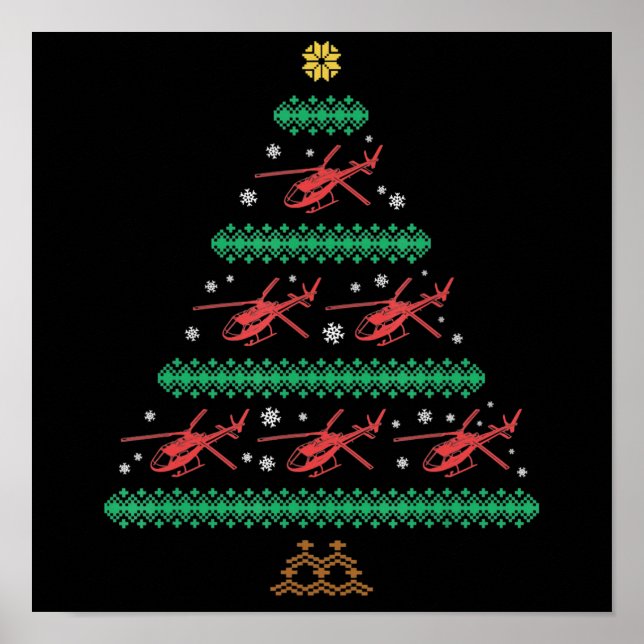 Poster Hélicoptère Vilain Noël Pilote cadeau de Noël (Devant)