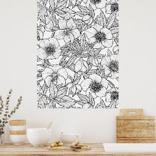 Poster Hellebores en noir et blanc