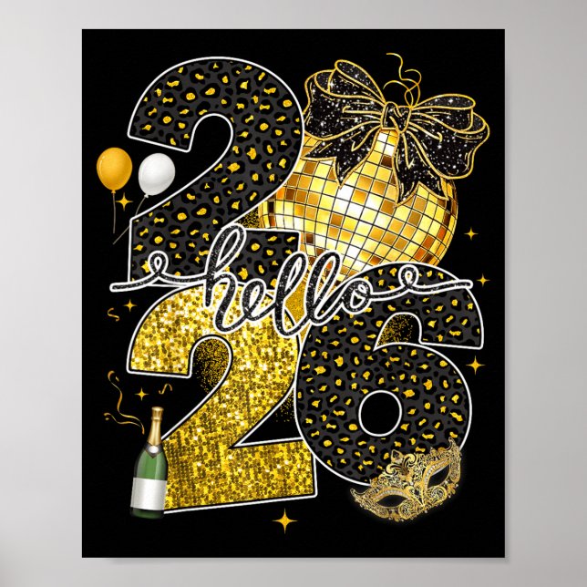 Poster Hello 2026 Happy New Year Disco Ball Nye Countdown (Devant)