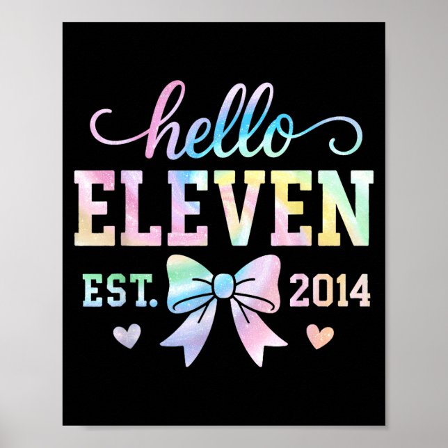 Poster Hello Eleven Est 2014 Coquette Bow 11th Birthday G (Devant)