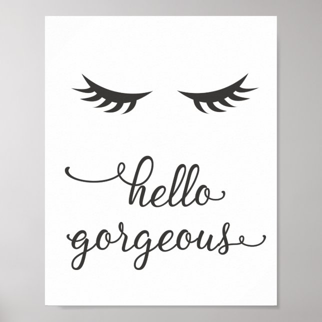 Poster Hello Gorgeous (Eyelashes) en gris foncé (Devant)