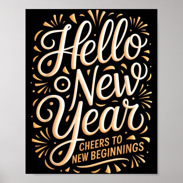 Poster Hello New Year Cheers To New Beginnings Celebratio (Devant)
