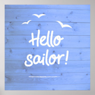 Poster Hello Sailor Fun Boating Beach Art