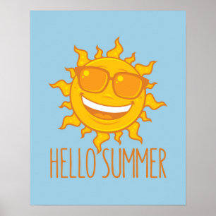 Poster Hello Summer Sun With Sunglasses