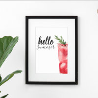 Hello Summer Watercolor Red Cherry Cocktail