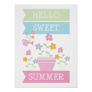 Poster Hello Sweet Summer Fleurs mignonnes Typographie