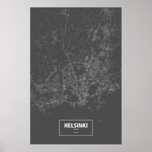 Poster Helsinki, Finlande (blanc sur noir)