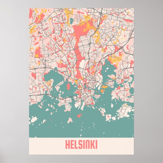 Poster Helsinki - Finlande Carte de la ville de Chalk (Devant)