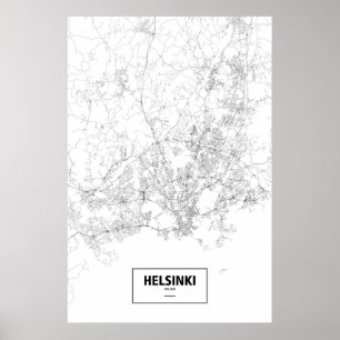 Poster Helsinki, Finlande (noir sur le blanc)