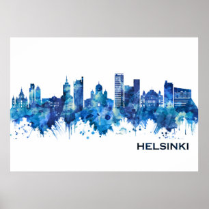 Poster Helsinki Finlande Skyline Blue