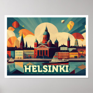 Poster Helsinki Finlande Voyage artistique coloré