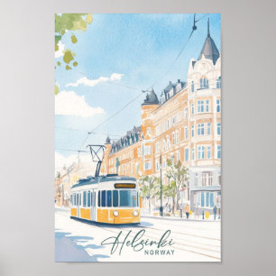 Poster Helsinki Norvège Gouache Peinture Illustration Voy