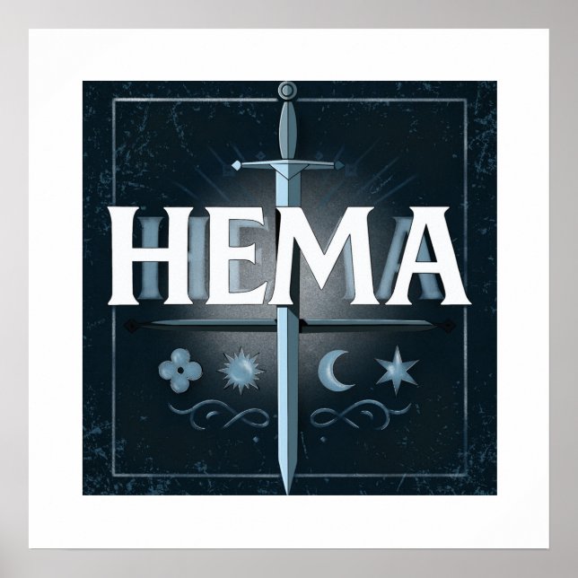 Poster HEMA Medieval Sword Emblem – Blue Graffiti Style (Devant)