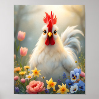 Poster Hen dans les fleurs numériques