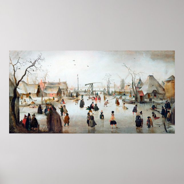 Poster Hendrick Avercamp Patinage sur glace près d'un vil (Devant)