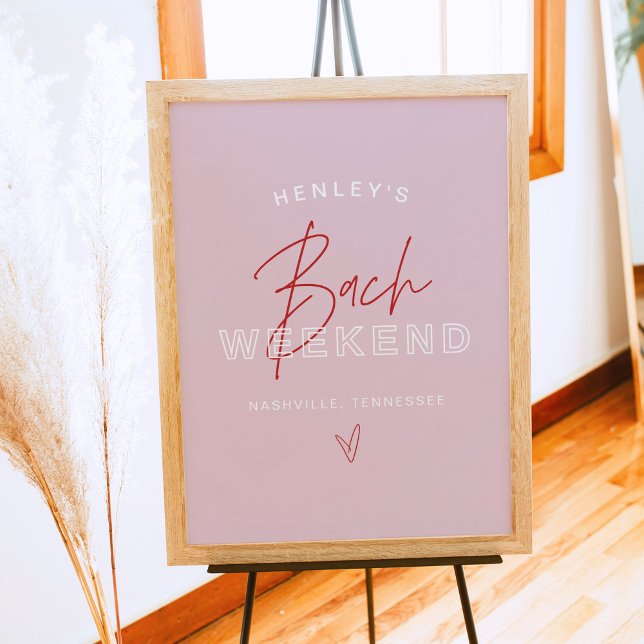 Poster HENLEY Moderne rose rouge Retro Bachelorette Bienv (Créateur téléchargé)