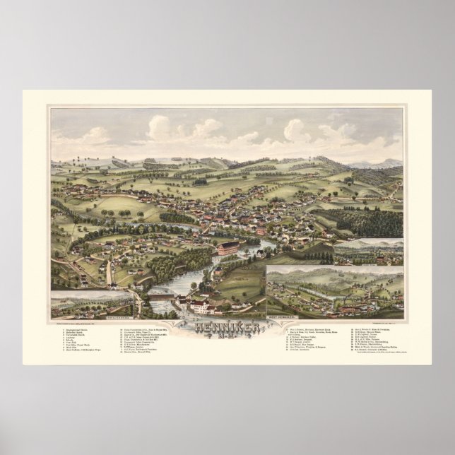 Poster Henniker, NH Panoramic Map - 1889 (Devant)