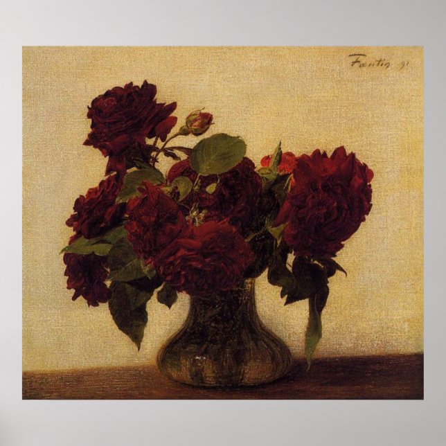 Poster henri fantin-latour Roses foncés sur Arrière - pla (Devant)