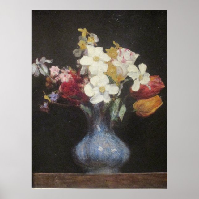 Poster Henri Latour Vase Bleu Narcisse et Tulipes (Devant)