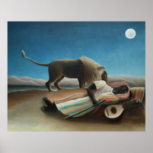 Poster Henri Rousseau Dormir Gitan Lion Peinture
