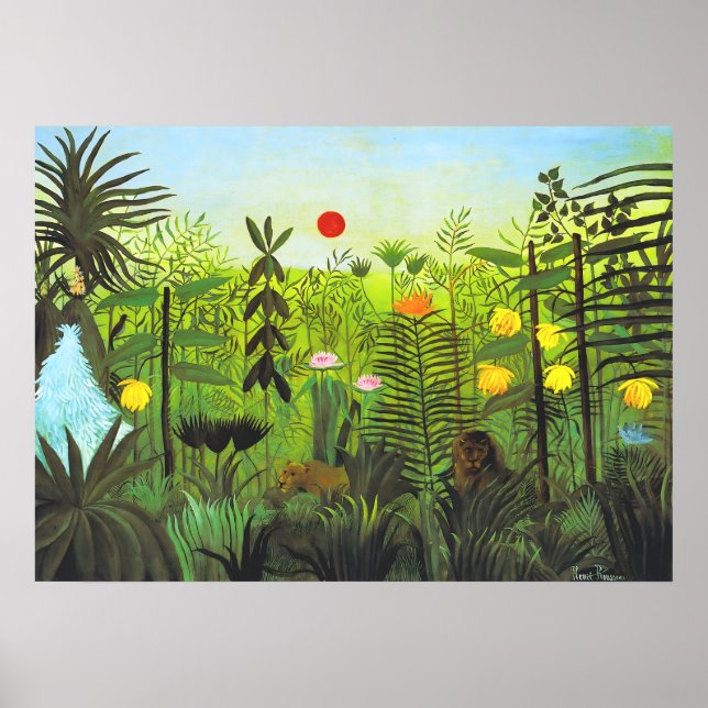 Poster Henri Rousseau - Paysage exotique avec lion (Devant)