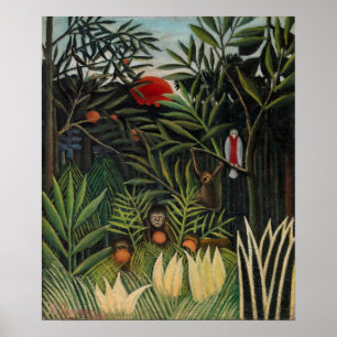 Poster Henri Rousseau - Singes et perroquets en Forêt Vie