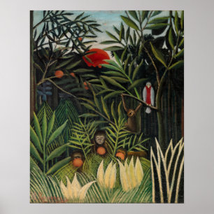 Poster Henri Rousseau - Singes et perroquets en Forêt Vie