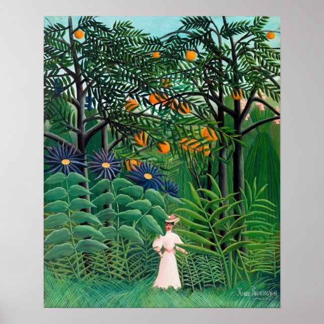 Poster Henri Rousseau - Une femme marche dans une forêt e (Devant)