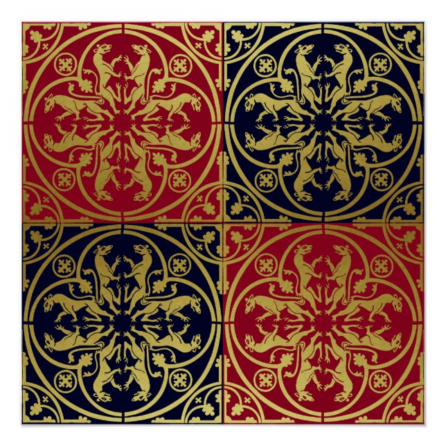 Poster Herald de la Renaissance médiévale Lion Leopard Me (Devant)