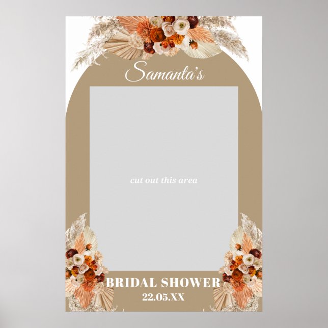 Poster Herbe de pampa de palmier dragué boho orange acces (Devant)
