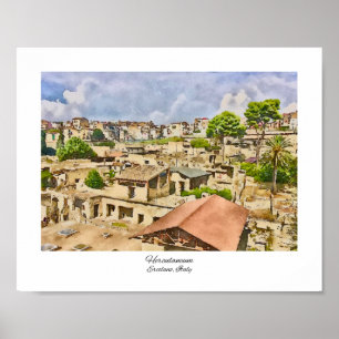 Poster Herculaneum Ruines Italie Aquarelle Peinture