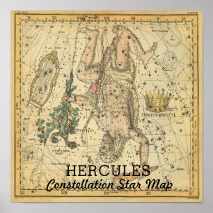 Poster Hercules Constellation Star Map Couronne Lyra