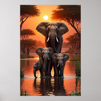 Poster Herd Eléphant Joueur par l'affiche Riverbank -