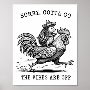 Poster Hérisson à cheval Poule Désolé Faut que j'y aille 