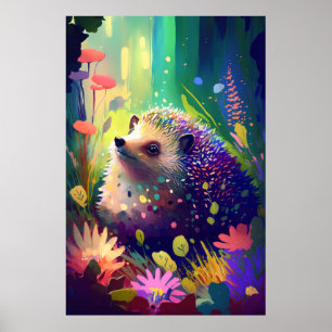 Poster Hérisson Animal Portrait Peinture Faune Extérieur