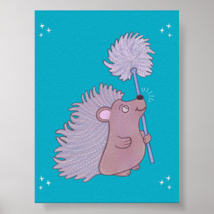 Poster Hérisson avec Pissenlit   Douce Art Populaire Natu