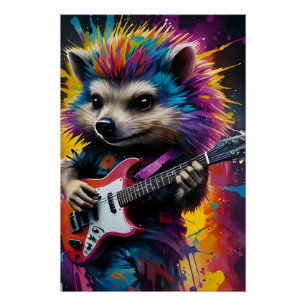 Poster Hérisson joue de la guitare, graffiti rock