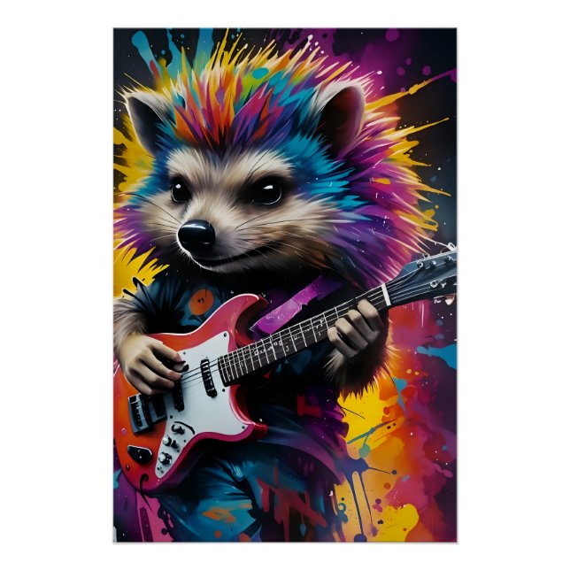 Poster Hérisson joue de la guitare, graffiti rock (Devant)