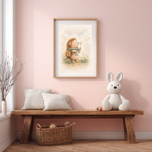 Poster Hérisson Mignon avec Pissenlit Chambre d'Enfants N