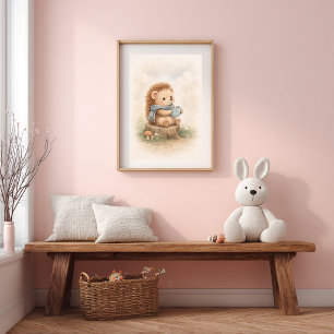 Poster Hérisson Mignon avec Tasse Chambre Enfants Neutre
