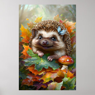 Poster Hérisson Mignon dans les Feuilles d'Automne – Art 