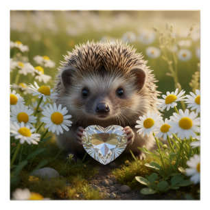 Poster Hérisson mignon d'avril avec cœur de diamant