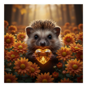 Poster Hérisson mignon de novembre avec cœur de topaze