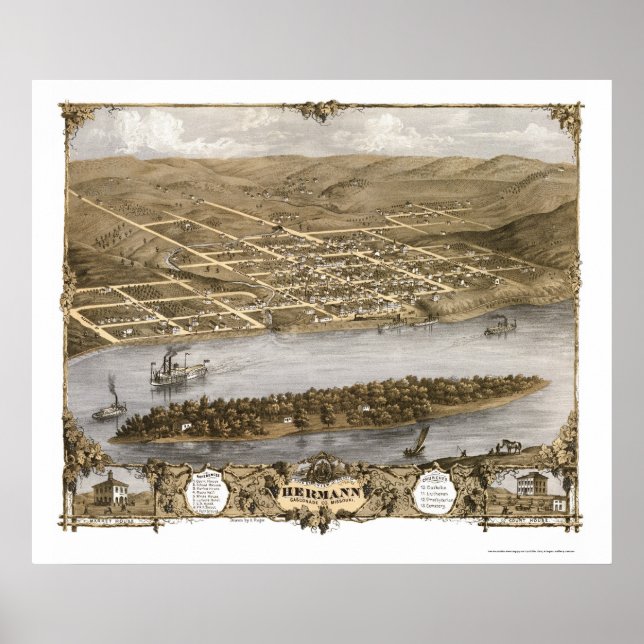 Poster Hermann, MO Carte panoramique - 1869 (Devant)