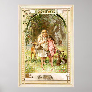 Poster Hermann Vogel - Blanche neige et rouge Rose