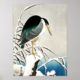 Poster Héron en neige, art raffiné par Ohara Koson
