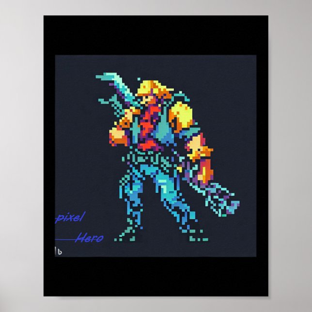 Poster Héros (90's Retro Vidéo Jeu Pixel Style Art) (Devant)