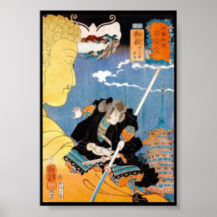 Poster héros japonais légendaire cool guerrier samouraï a